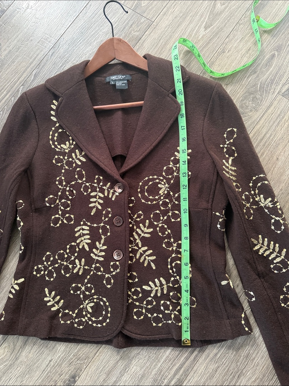 Karen Kane Wool Dark Brown Embroidered Women's Blazer Jacket Sz L - Picture 5 of 7